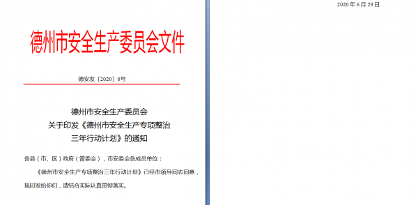 德州市安全生产委员会关于印发《德州市安全生产专项整治三年行动计划》的通